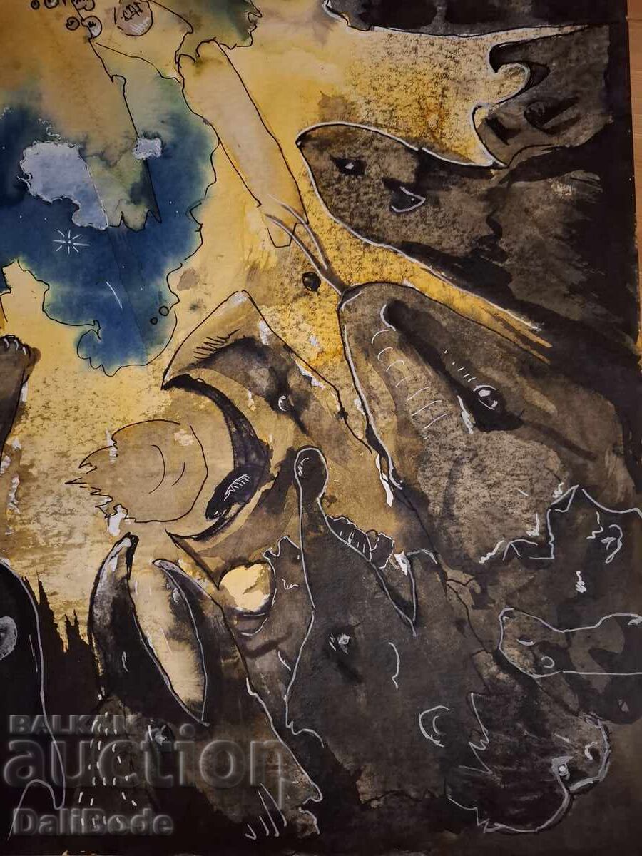 Auction Ink painting, Dali Bodé, One sky 100/70 Auction Ink painting, Dali Bodé, One sky 100/70