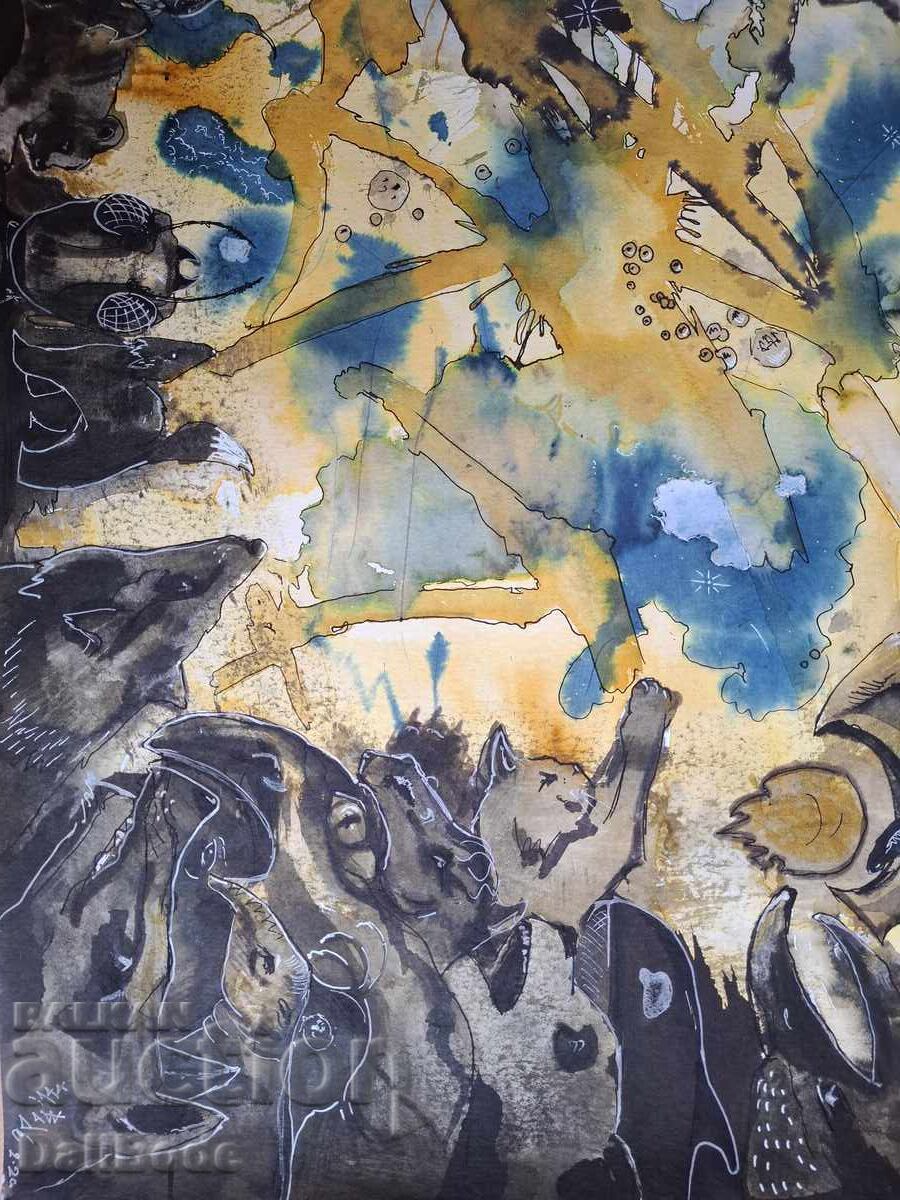 Delivery of Ink painting, Dali Bodé, One sky 100/70 Delivery of Ink painting, Dali Bodé, One sky 100/70