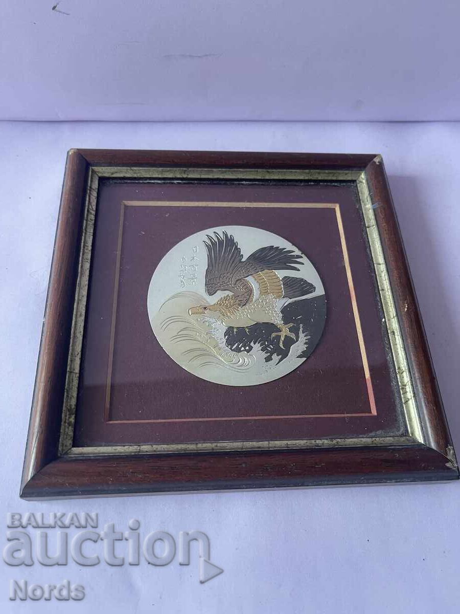 Panou vintage „Vultur” în ramă de lemn