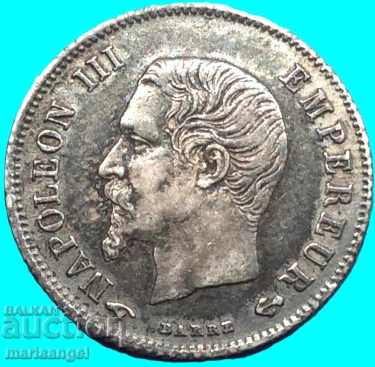 20 сантима 1860 Франция А-Париж Наполеон III сребро с цена € 25.50 | 49.87 лв.