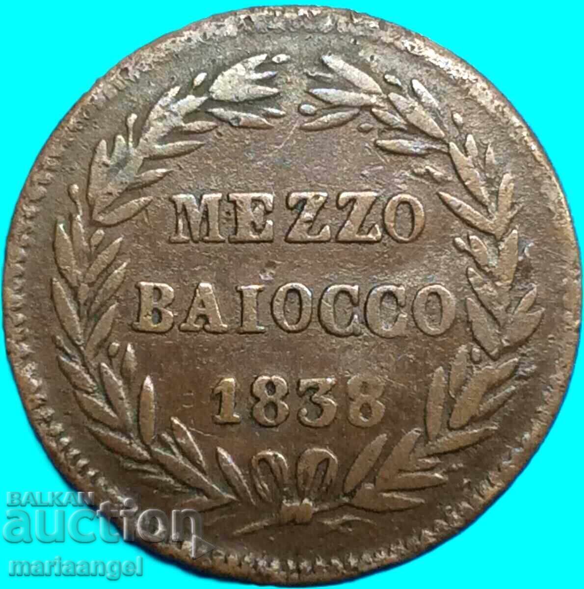 Vatican mezzo baiocco 1838 Gregory XVI 1831-1846 4,85g χαλκός - 6