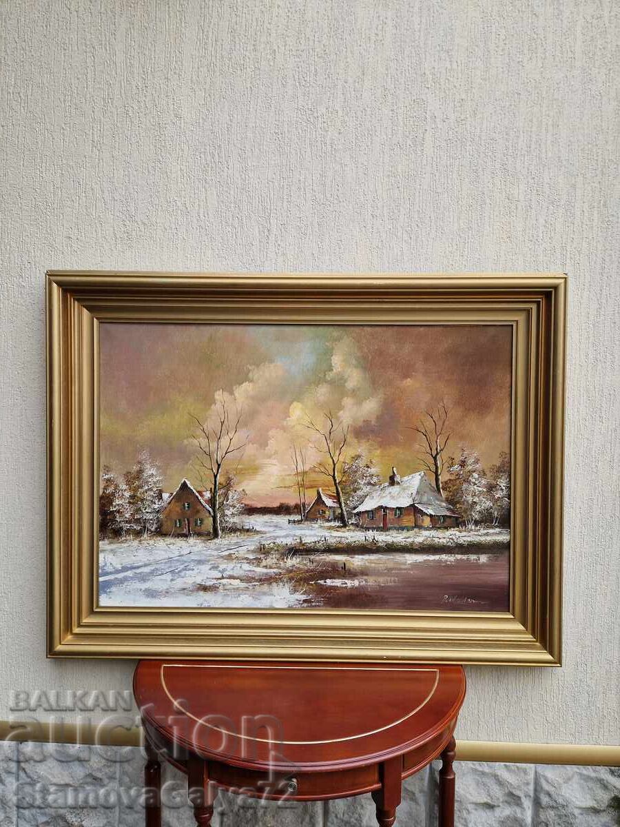 Pictură belgiană unică de maestru, ulei pe pânză