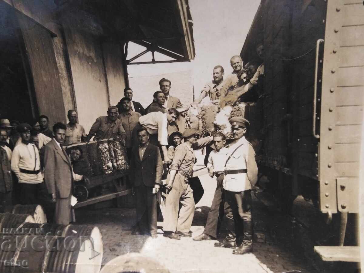 1934 BURGAS, TRAIN, LOADING COTTON ONTO A WAGON - 5