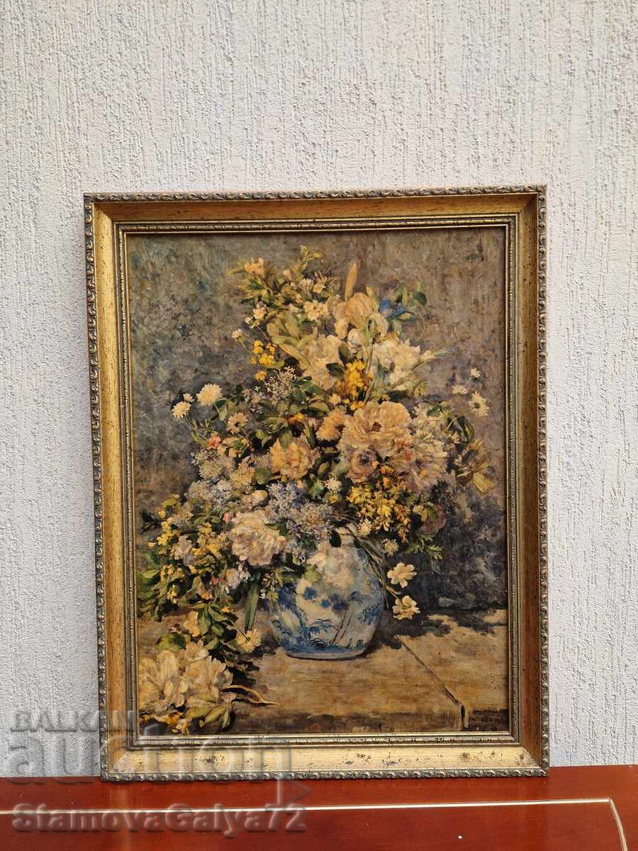Minunată pictură antică englezească, natură moartă, ulei pe pânză cu preț € 99.00 | 193.63 BGN