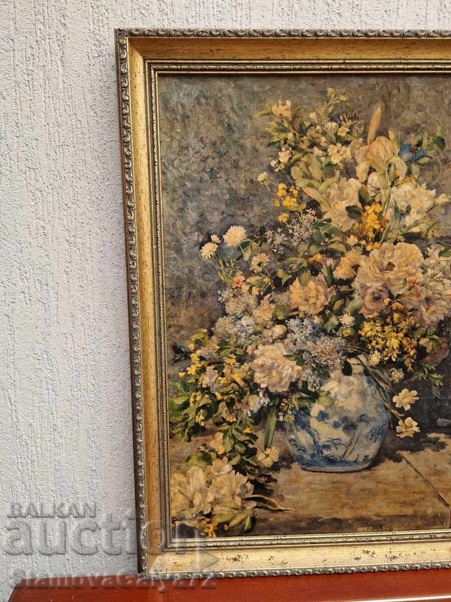 Minunată pictură antică englezească, natură moartă, ulei pe pânză - 7