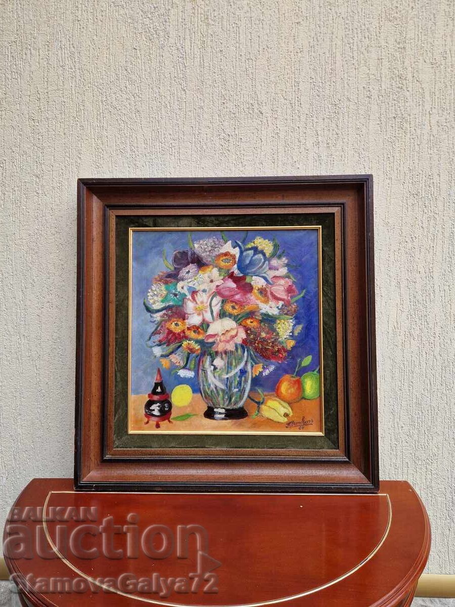 Minunat tablou antic belgian, natură moartă, ulei pe pânză Minunat tablou antic belgian, natură moartă, ulei pe pânză