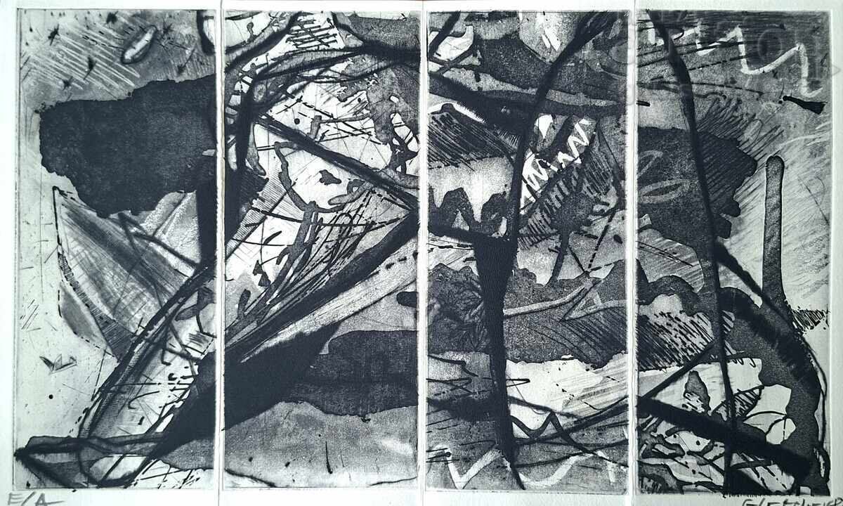 Tablou, grafică, abstracție, 1987, artist G. Lechev (1949-2025)