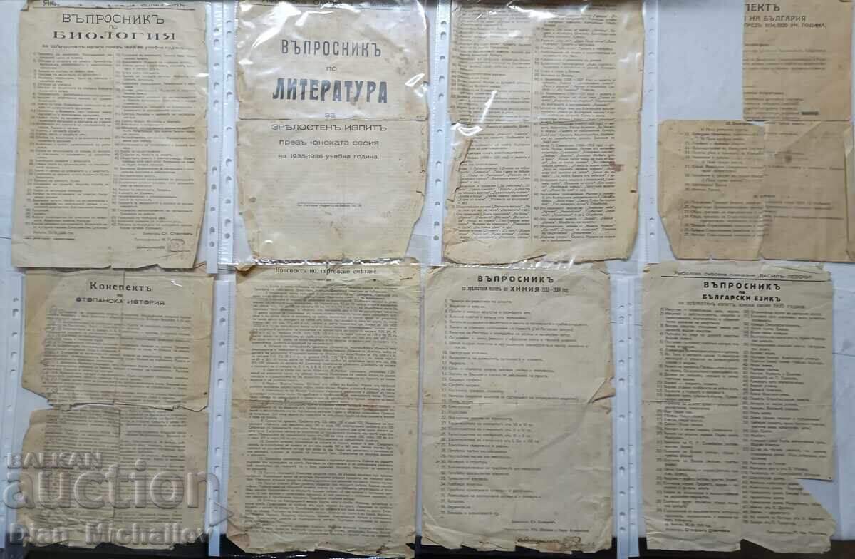 Chestionare de examen și programe analitice din anii '30