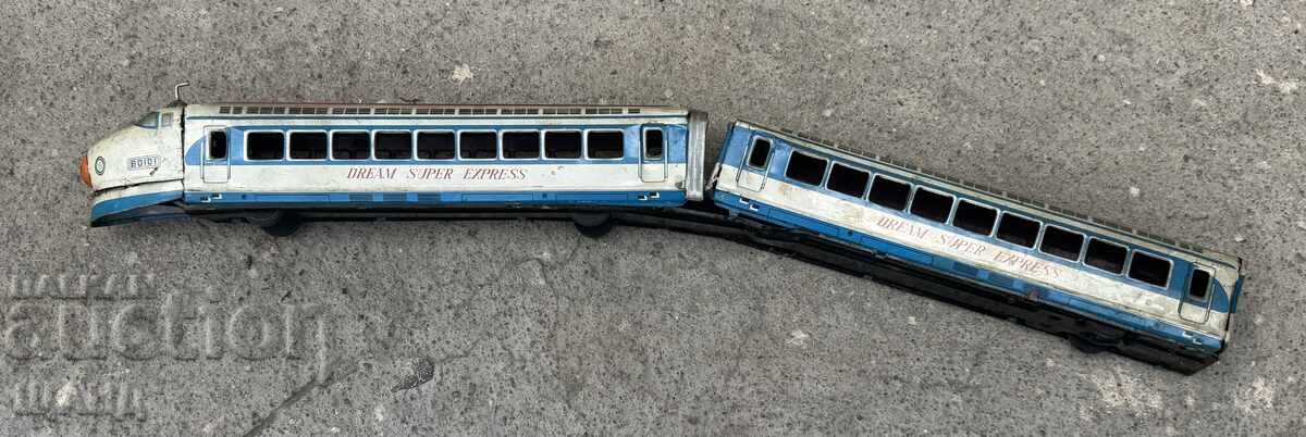 Jucărie veche japoneză din tablă metalică, model tren, 54 cm