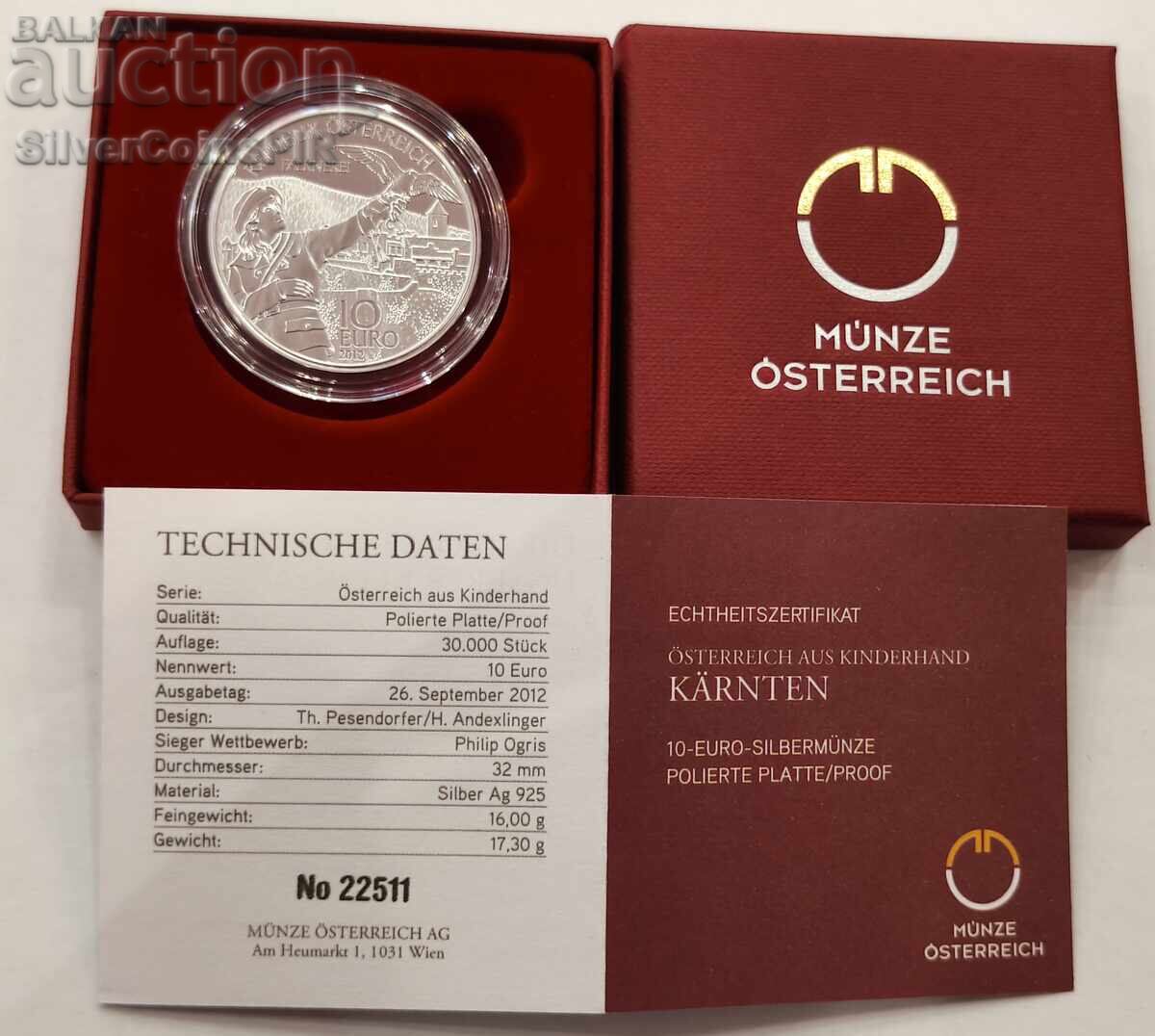 Argint 10 Euro Carintia 2012 Austria