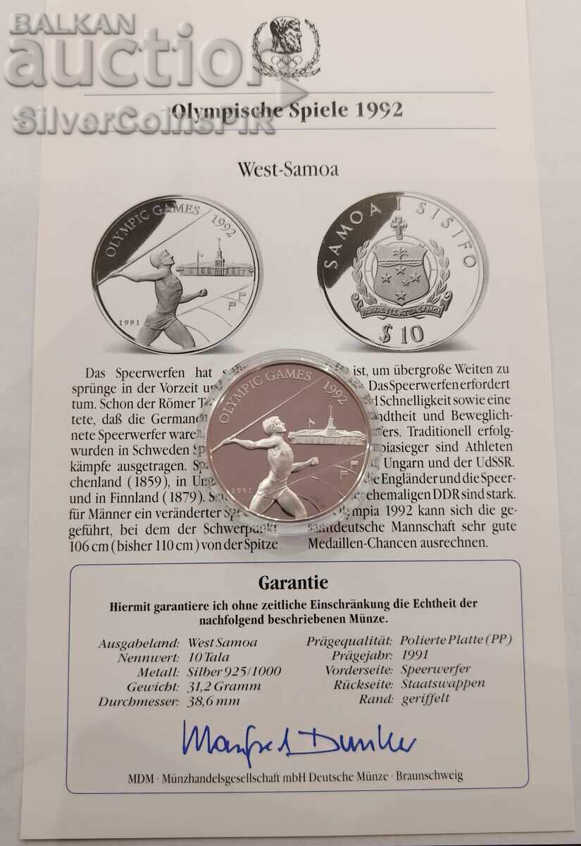 Argint 10 Tala Olimpiada 1991 Samoa și Sifilida cu preț € 61.07 | 119.44 BGN