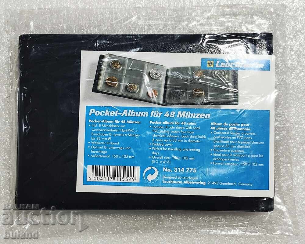 Album de buzunar german Leuchtturm pentru 48 de monede, culoare albastră