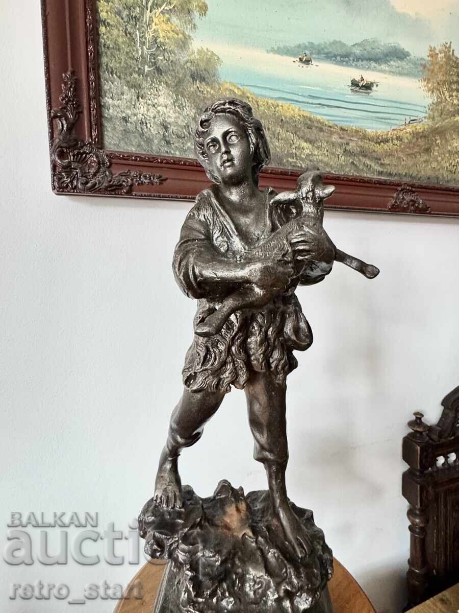 Figurine, "Shepherd with lamb", cast iron 7 kg. 1880-1920. From 0.01€