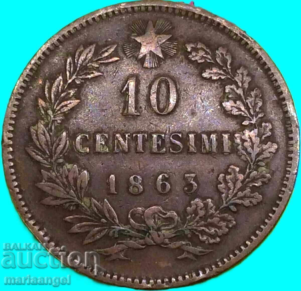 Livrarea 10 Centesimi 1863 Italia 30mm Victor Emmanuel Livrarea 10 Centesimi 1863 Italia 30mm Victor Emmanuel