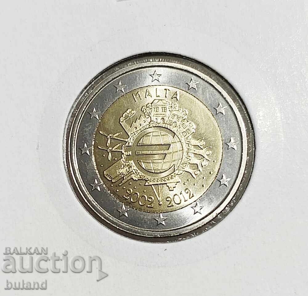 Malta UNC Monedă Euro 2 Euro 2012 a 10-a Aniversare a Euro Malta UNC Monedă Euro 2 Euro 2012 a 10-a Aniversare a Euro