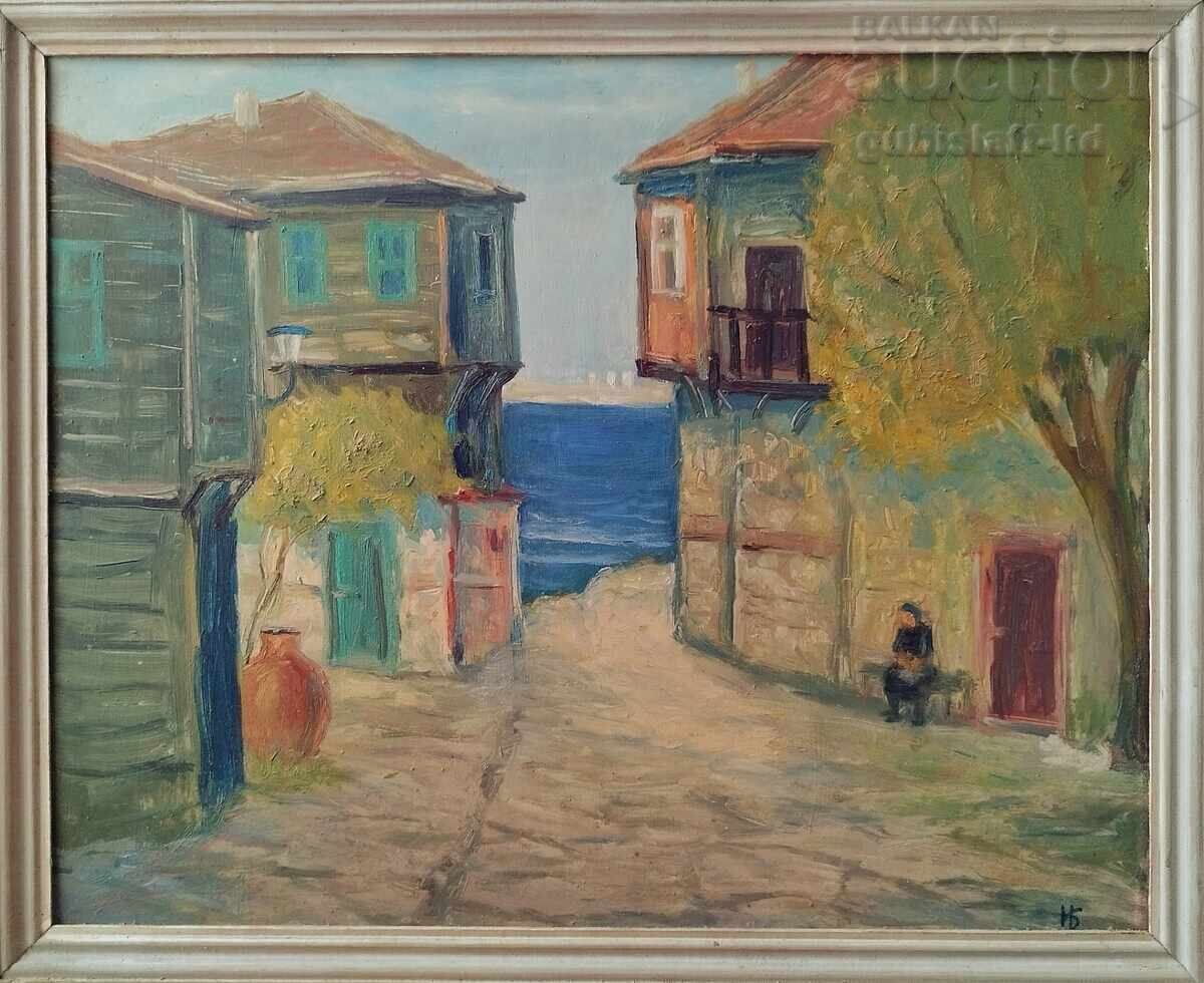 Ζωγραφική "Nessebar", τέχνη. Ι.Β., δεκαετία του 1970 Ζωγραφική "Nessebar", τέχνη. Ι.Β., δεκαετία του 1970