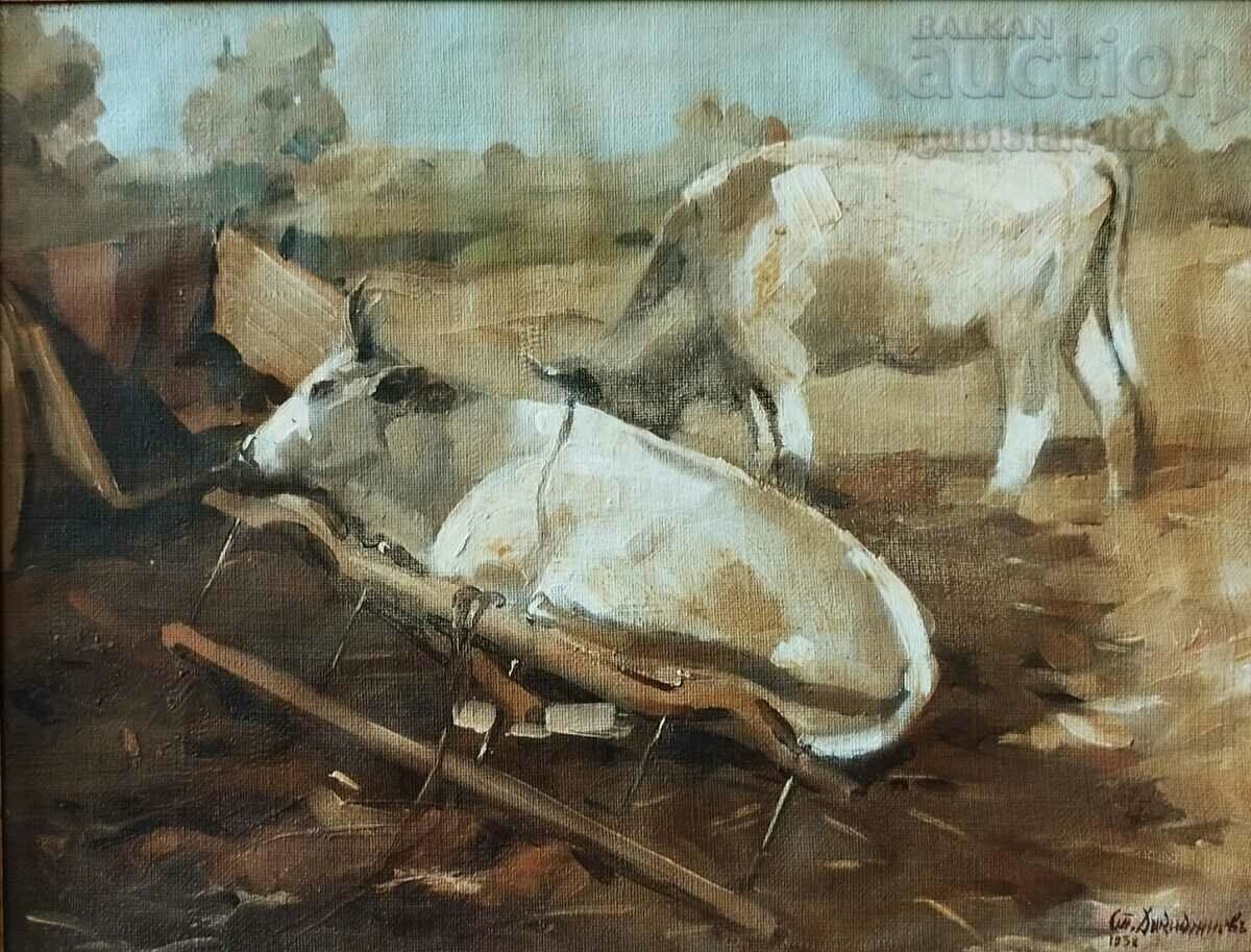 Tabloul „Peisaj cu boi”, 1938, artistul S. Dikidzhiev (1909-1970) cu preț € 2200.00 | 4302.84 BGN