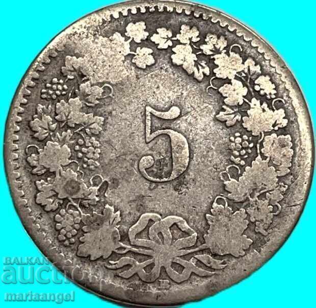 Elveția 5 rappen 1850 Helvetia canton Berna argint - 6 Elveția 5 rappen 1850 Helvetia canton Berna argint - 6