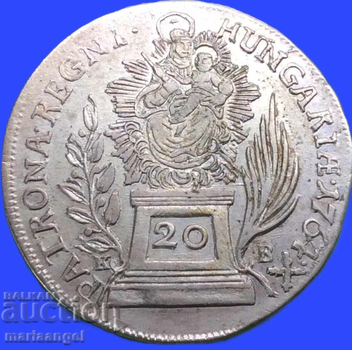 Livrarea 20 kreĭtsari 1764 Ungaria Maria Terezia KB - Kremnitz argint Livrarea 20 kreĭtsari 1764 Ungaria Maria Terezia KB - Kremnitz argint