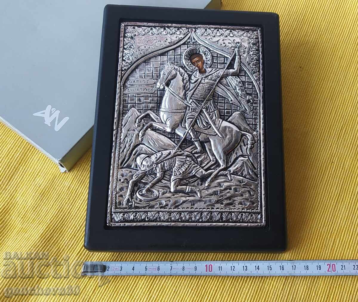 Icoană grecească mare „Sfântul Dumitru”, argint 950 cu preț € 70.00 | 136.91 BGN