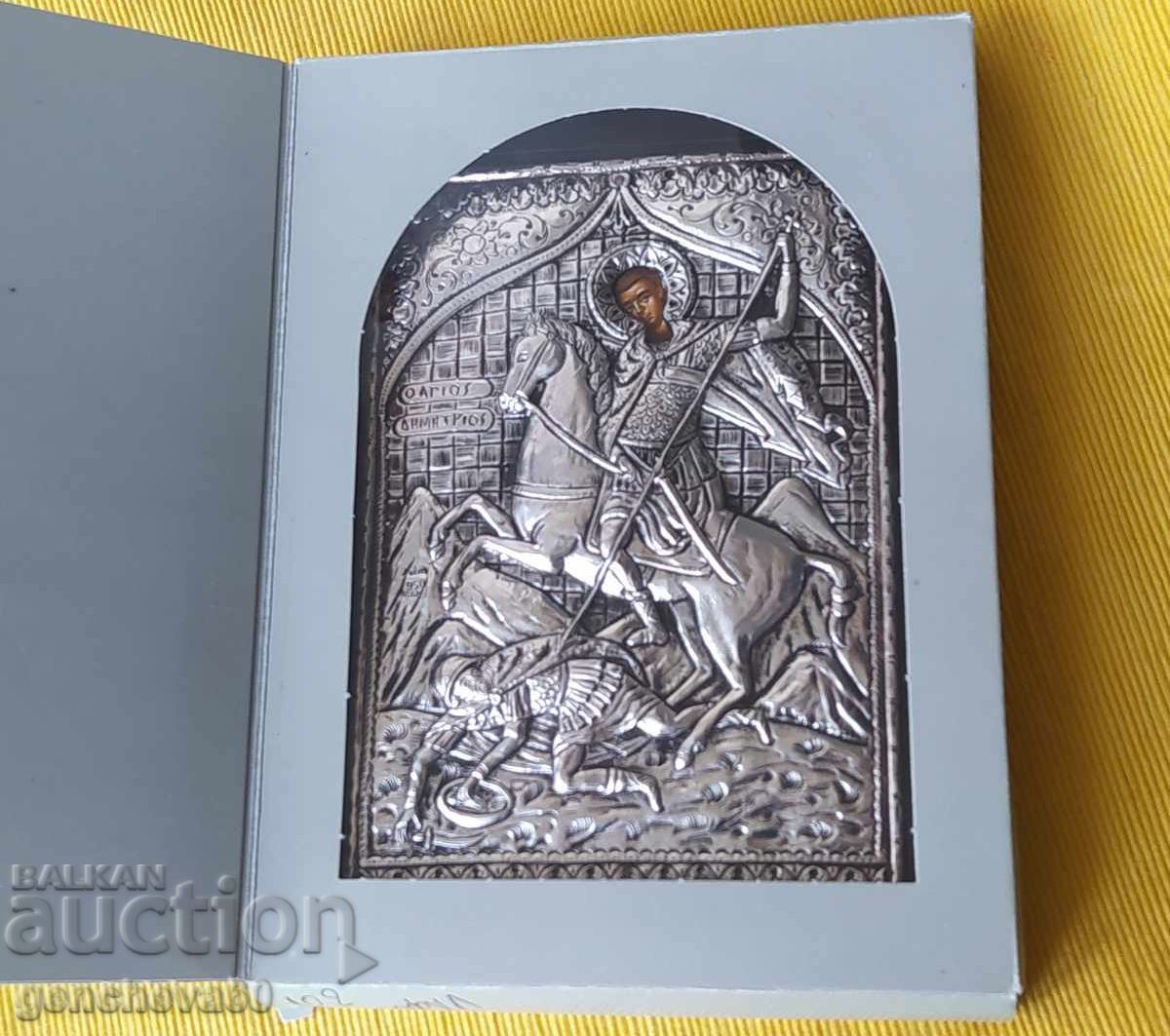 Livrarea Icoană grecească mare „Sfântul Dumitru”, argint 950