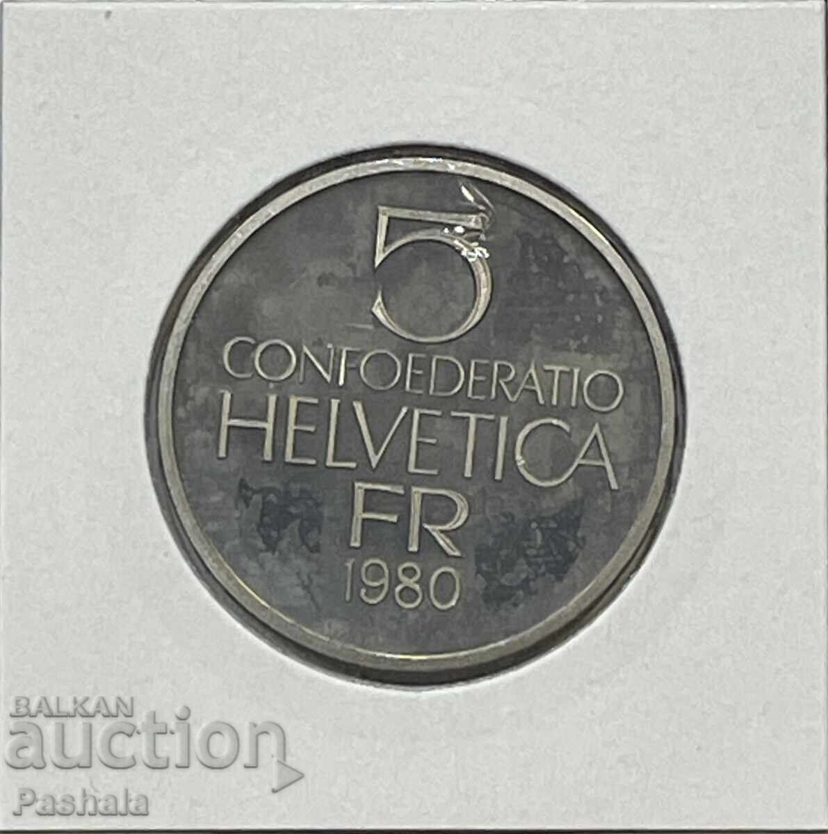 Elveția 5 franci 1980 cu preț € 10.00 | 19.56 BGN