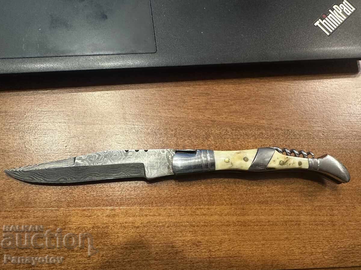 DAMASCUS POCKET KNIFE KNIFE SMALL KNIFE BONE HANDLE SOLINGEN with price € 88.00 | 172.11 BGN