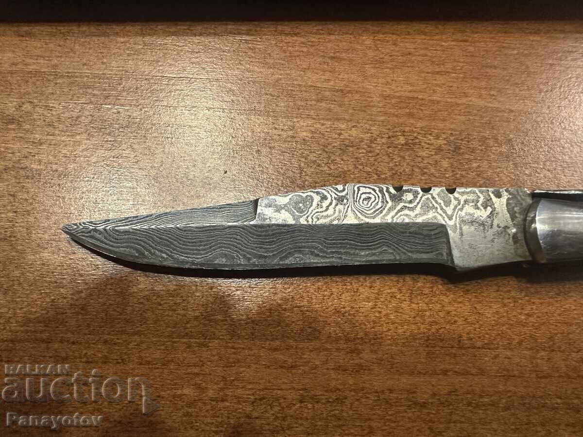 Auction  DAMASCUS POCKET KNIFE KNIFE SMALL KNIFE BONE HANDLE SOLINGEN