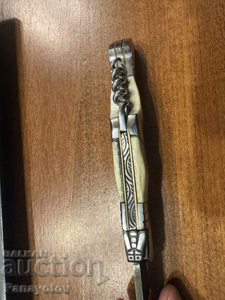DAMASCUS POCKET KNIFE KNIFE SMALL KNIFE BONE HANDLE SOLINGEN - 5
