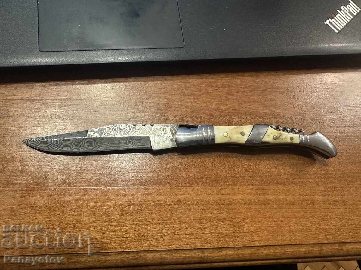 DAMASCUS POCKET KNIFE KNIFE SMALL KNIFE BONE HANDLE SOLINGEN - 6