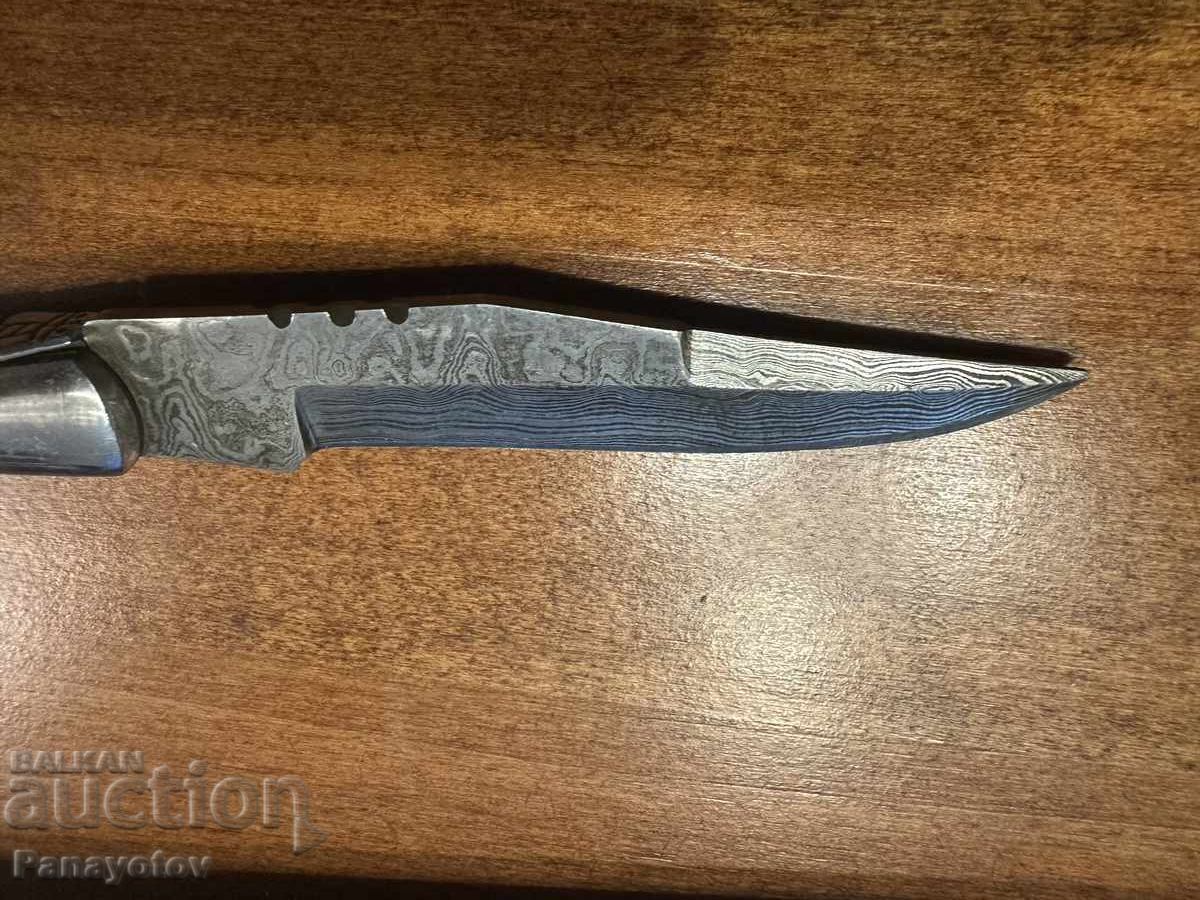 DAMASCUS POCKET KNIFE KNIFE SMALL KNIFE BONE HANDLE SOLINGEN - 7