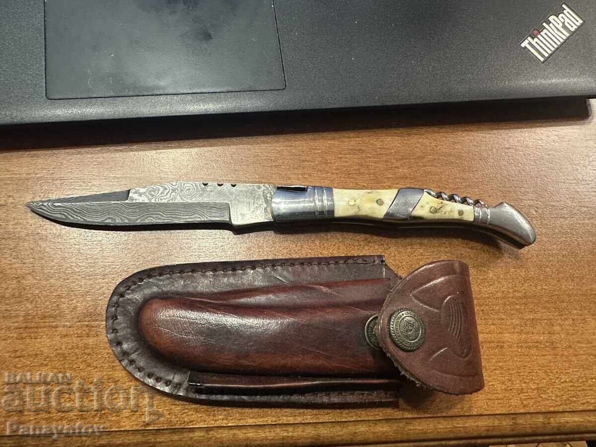 DAMASCUS POCKET KNIFE KNIFE SMALL KNIFE BONE HANDLE SOLINGEN