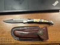 DAMASCUS POCKET KNIFE KNIFE SMALL KNIFE BONE HANDLE SOLINGEN
