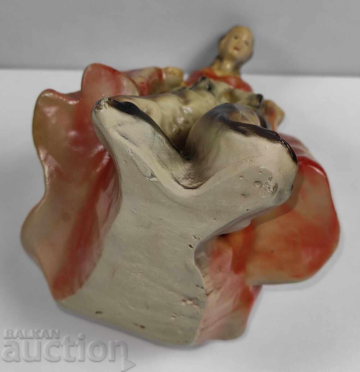PORCELAIN STATUETTE FIGURE WOMAN LADY WITH GREY DOG HEALTHY - 6
