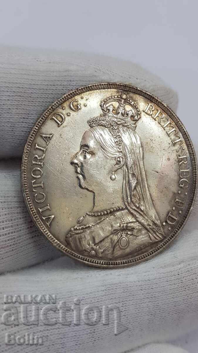 Licitație Monedă de argint foarte rară 1 coroană 1891 Marea Britanie