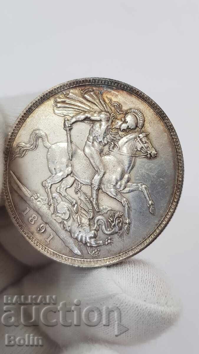 Monedă de argint foarte rară 1 coroană 1891 Marea Britanie - 5