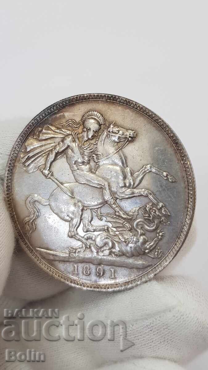Monedă de argint foarte rară 1 coroană 1891 Marea Britanie - 6