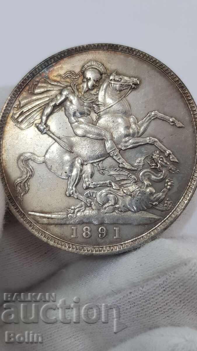 Monedă de argint foarte rară 1 coroană 1891 Marea Britanie