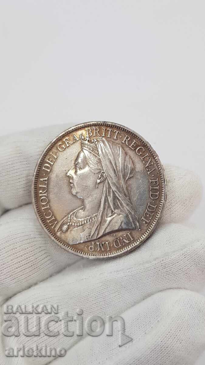 Monedă rară din argint 1 coroană 1893 Marea Britanie - 6 Monedă rară din argint 1 coroană 1893 Marea Britanie - 6