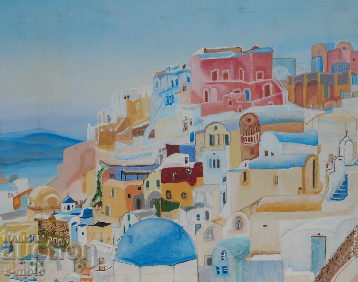 Tablou acrilic naivism peisaj din Grecia - 6