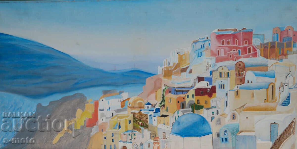 Tablou acrilic naivism peisaj din Grecia