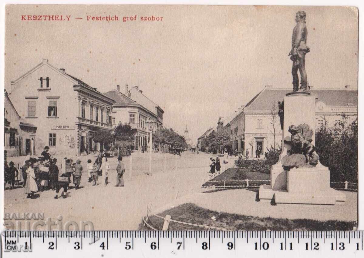 1909 - Keszthely - Balaton - Ungaria - Statuia Contelui Festetics 1909 - Keszthely - Balaton - Ungaria - Statuia Contelui Festetics