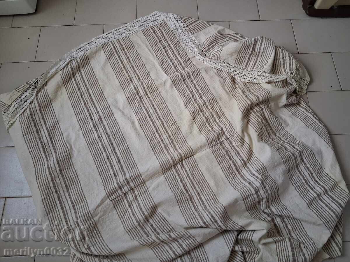 Lenjerie de pat veche din cânepă țesută manual, model pește - 5