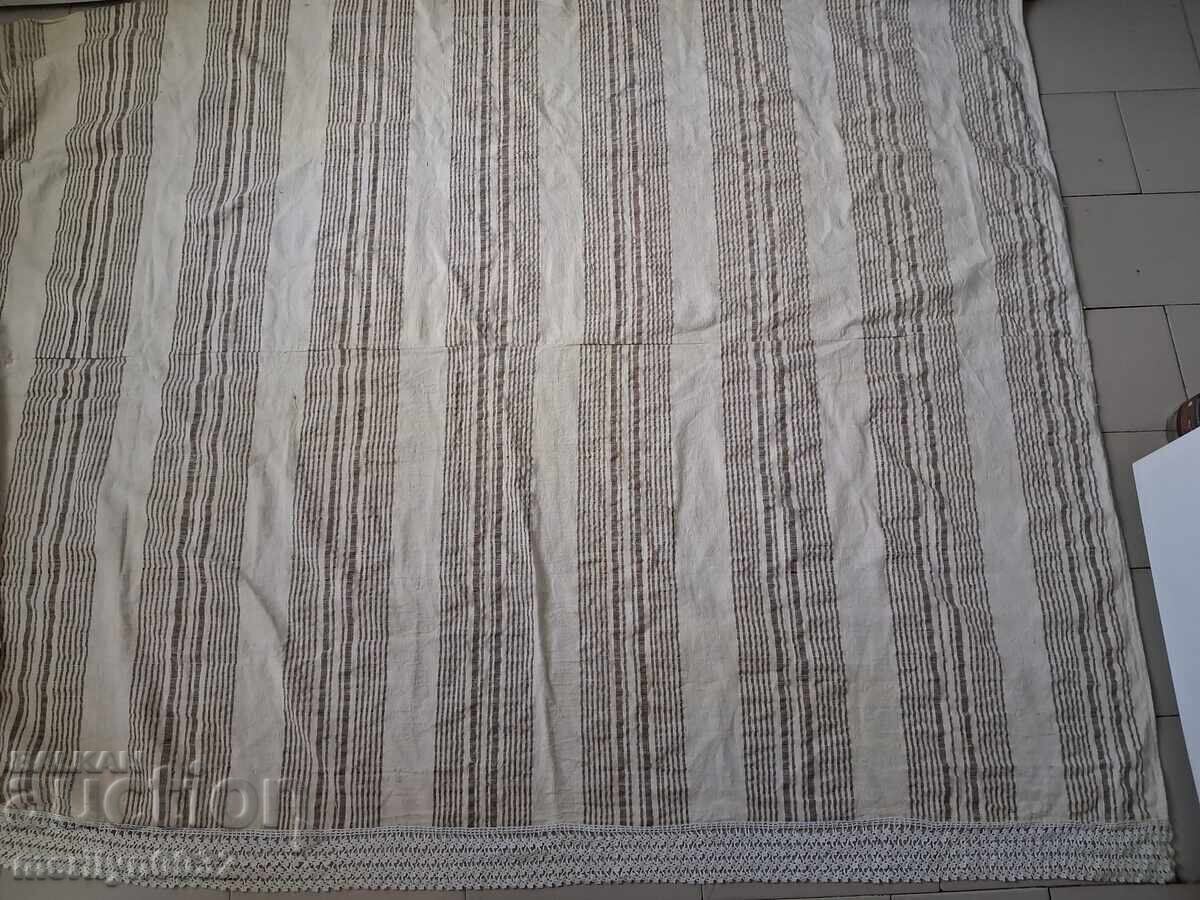 Lenjerie de pat veche din cânepă țesută manual, model pește