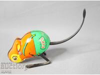 Стара метална механична играчка фигурка мишка работеща