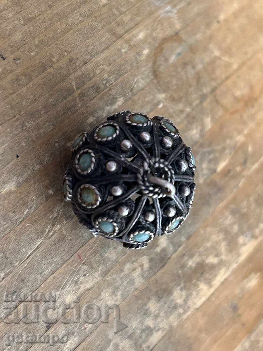 Delivery of Large Silver Revival Period Button / Turquoise