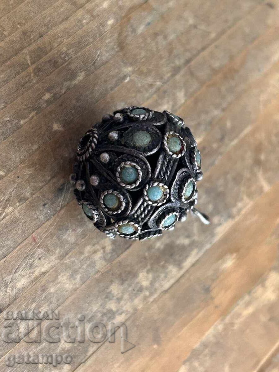Large Silver Revival Period Button / Turquoise - 5