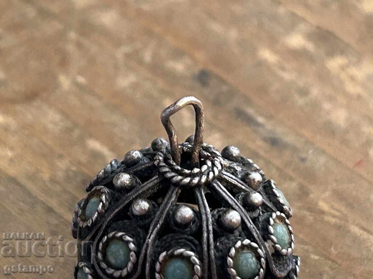 Large Silver Revival Period Button / Turquoise - 6