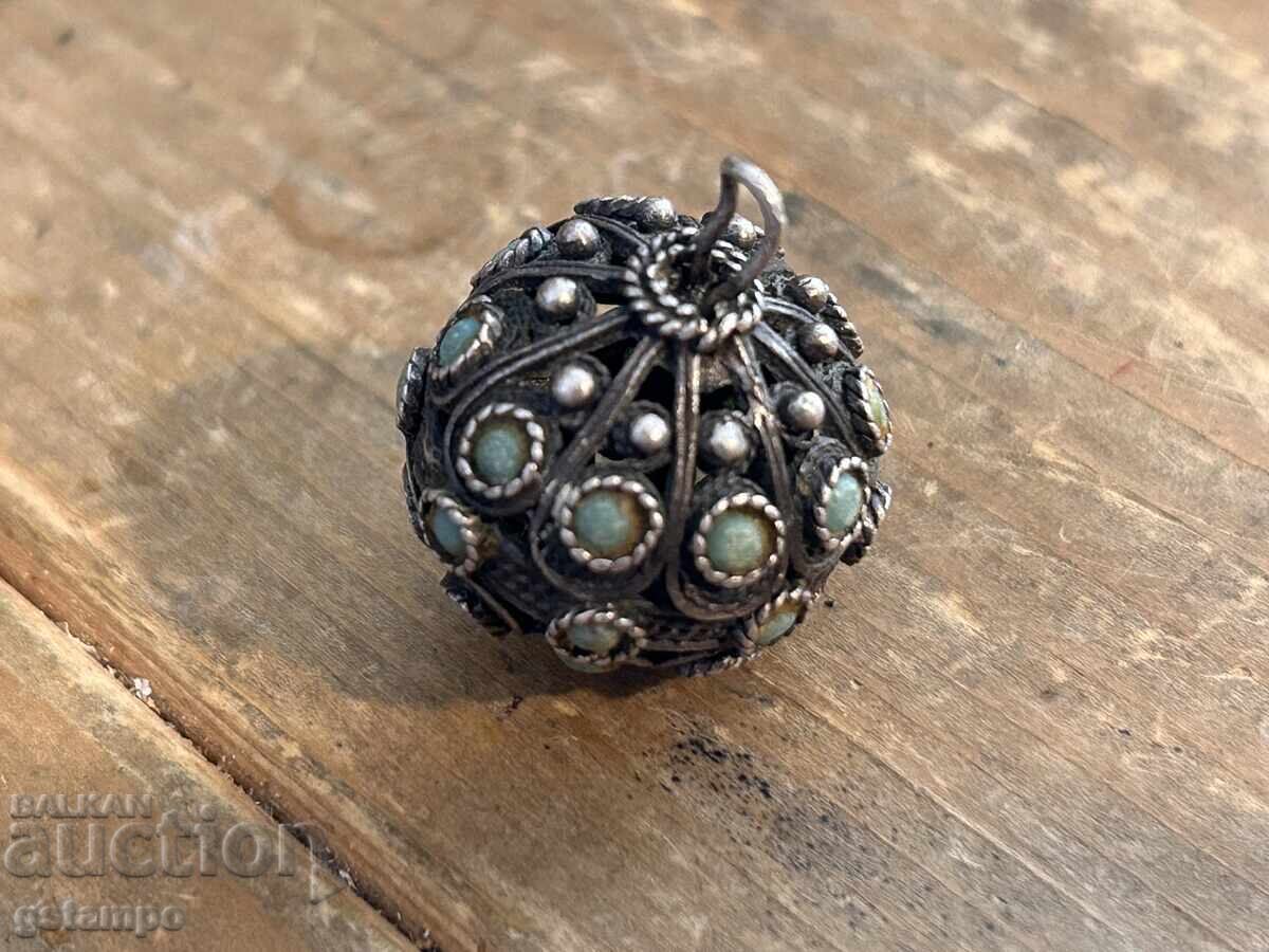 Large Silver Revival Period Button / Turquoise