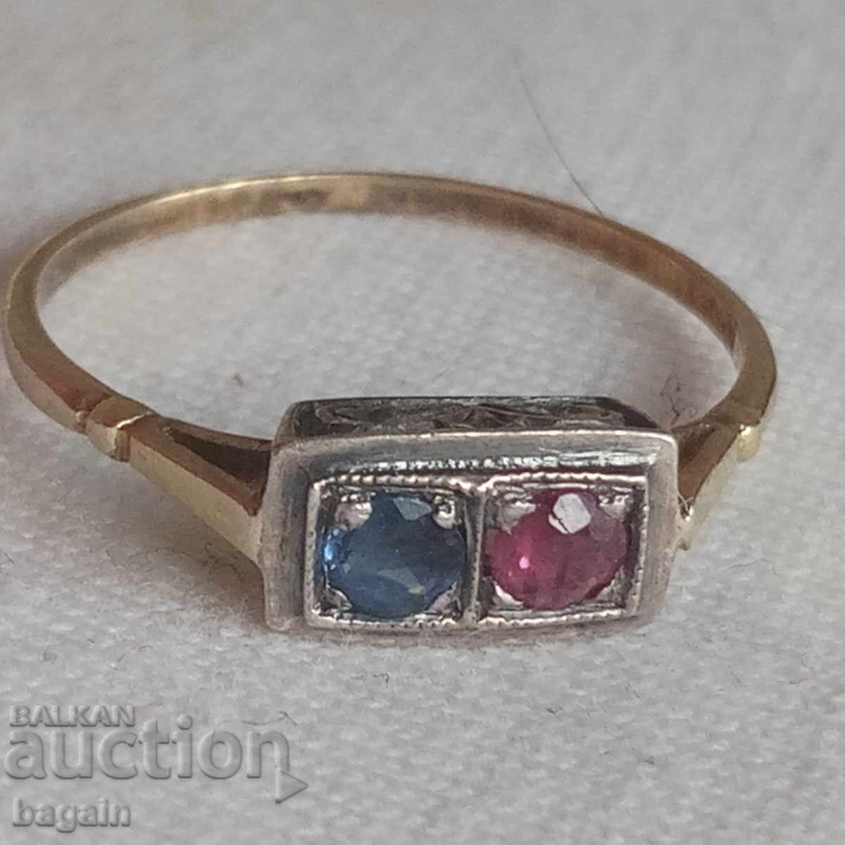 Silver ring with ruby, sapphire and gold plating Silver ring with ruby, sapphire and gold plating